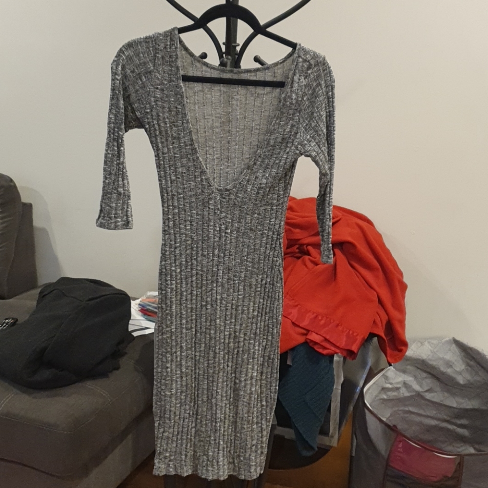 Deep v neckline sweater dress